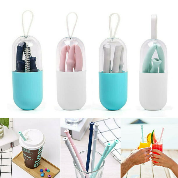 Food Grade Silicone Portable Reusable Foldable Drinking Straw With Box US Seller